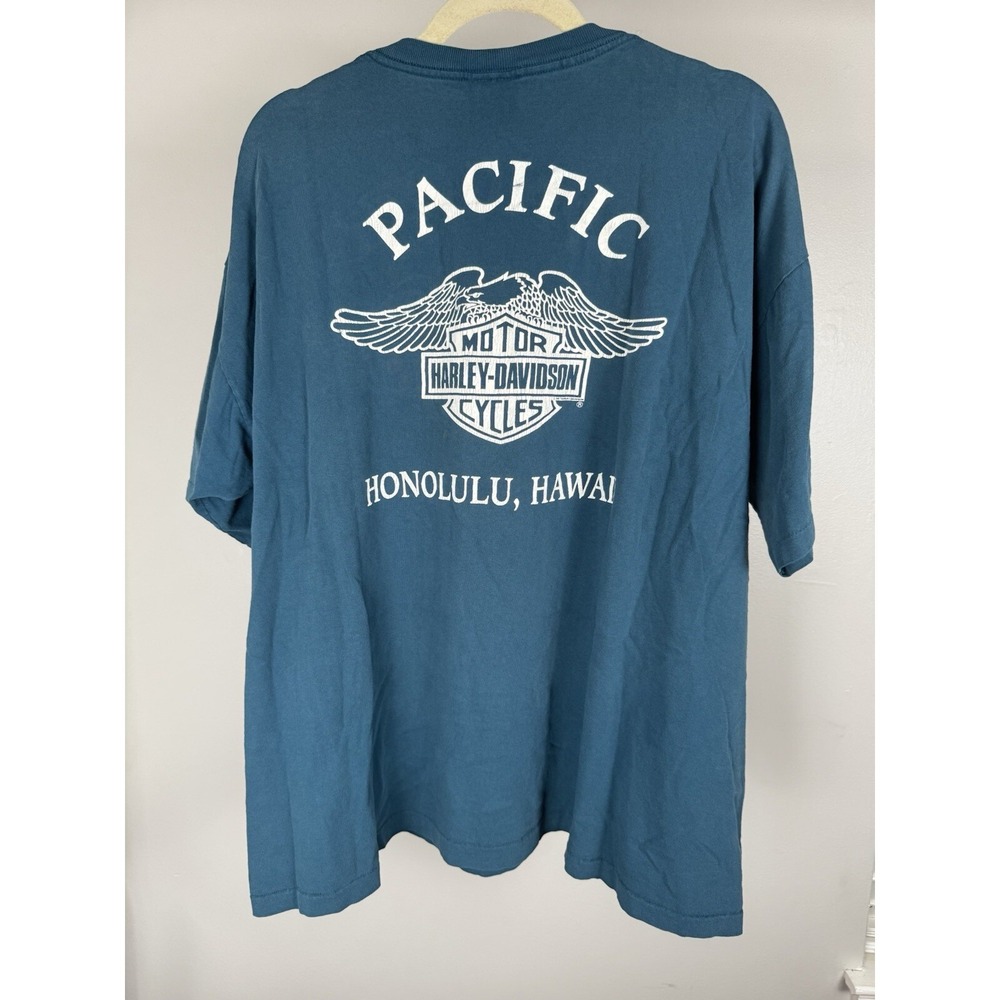 1993 Vintage Harley Davidson t-shirt blue 2XL Pacific Honolulu Single Stitch